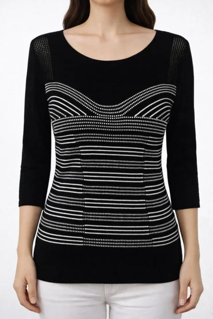 Siyah Beyaz Çizgili Triko Bluz