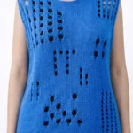 Mavi Sökük Desenli Büyük Beden Kolsuz Triko