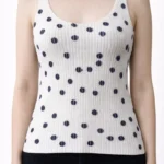 Siyah Nokta Desenli Kolsuz Yumuşak Triko Yazlık Bluz