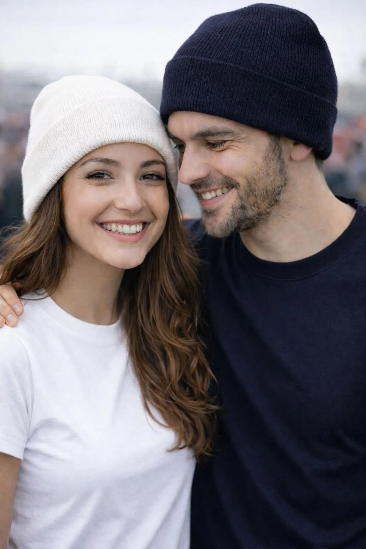 28 Çiftlere Özel 2'li Bere Seti Siyah Beyaz - Görsel 1