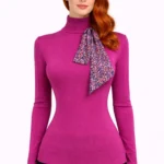 Fuşya Fular Detaylı Yarım Boğazlı Triko Kazak