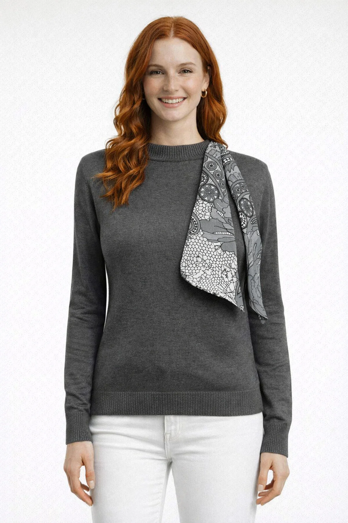 41 Antrasit Fular Detaylı Yarım Boğazlı Triko Kazak - Görsel 1