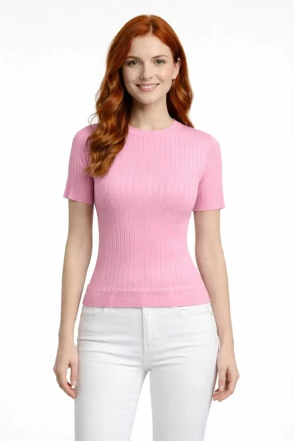 Bisiklet Yaka Fitilli Kısa Kol Triko Bluz