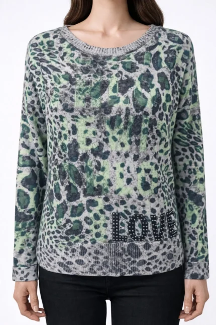 Leopar Desenli Triko Kazak