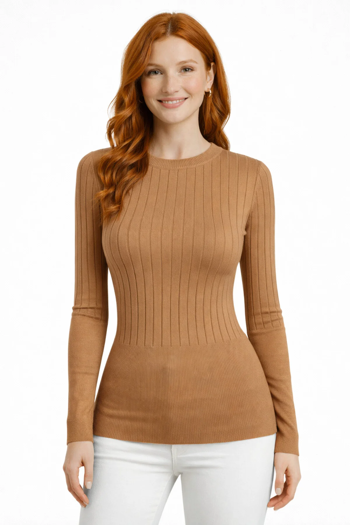 57 Bisiklet Yaka Fitilli Triko Kazak - Camel - Görsel 1