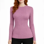 Bisiklet Yaka Fitilli Triko Kazak - Pudra