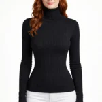 Balıkçı Yaka Fitilli Uzun Kollu Triko Kazak - Siyah