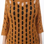 Hardal Rengi Büyük Delikli ve Ajurlu Truvakar Kol Triko